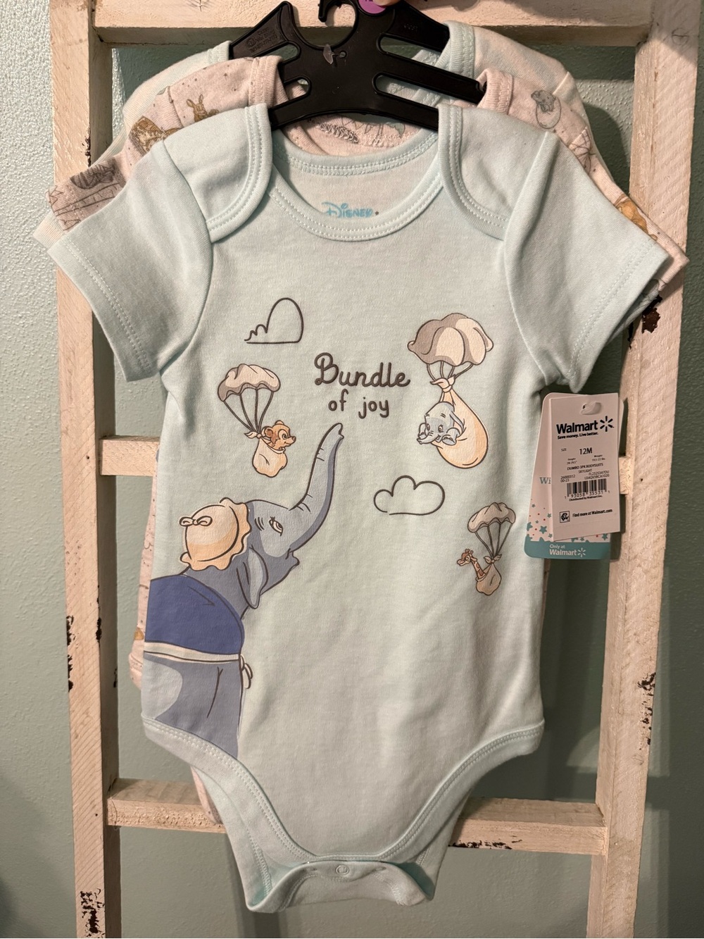 NWT Disney Baby Wishes Light Blue Dumbo 'Bundle of Joy' Bodysuit 3 Pack 12 M